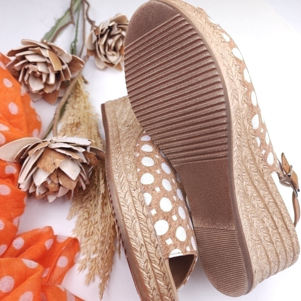 Soft Spots White Tan Polka-dot Mini Platform Wedge Sz 39 - Picture 7 of 12